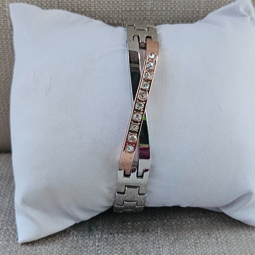 Women Bracelet Crystals Accent Face Rose Gold Silver Tone Fashion Jewelry - Picture 2 of 11